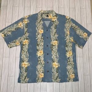 Tommy Bahama Men’s XL Silk Short-Sleeve Shirt Tropical Floral Leaf Print